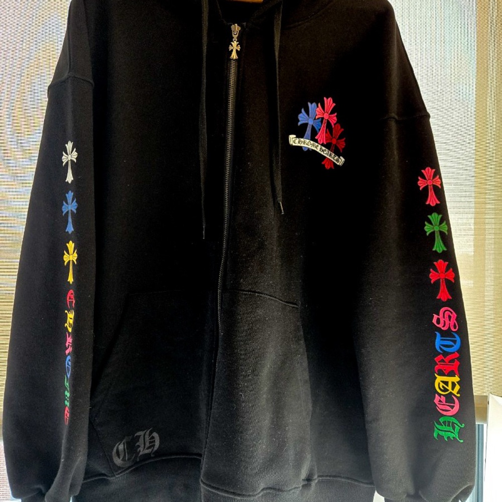 Black Graphic Hoodie with Multicolor Accents